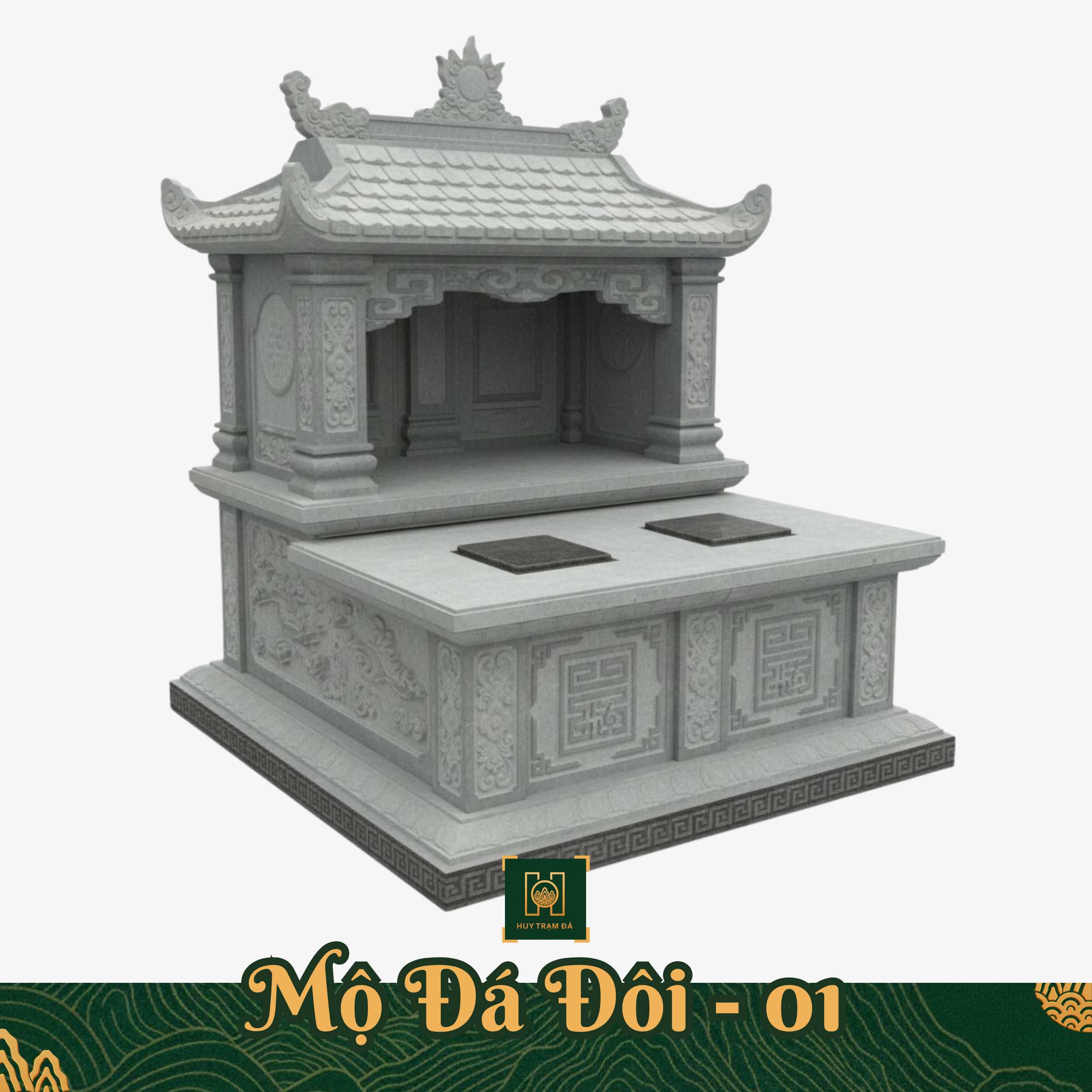 Mộ Đôi Có Mái MD13 - Lăng Mộ Đá Thanh Hóa - Xưởng Đá MỸ Nghệ