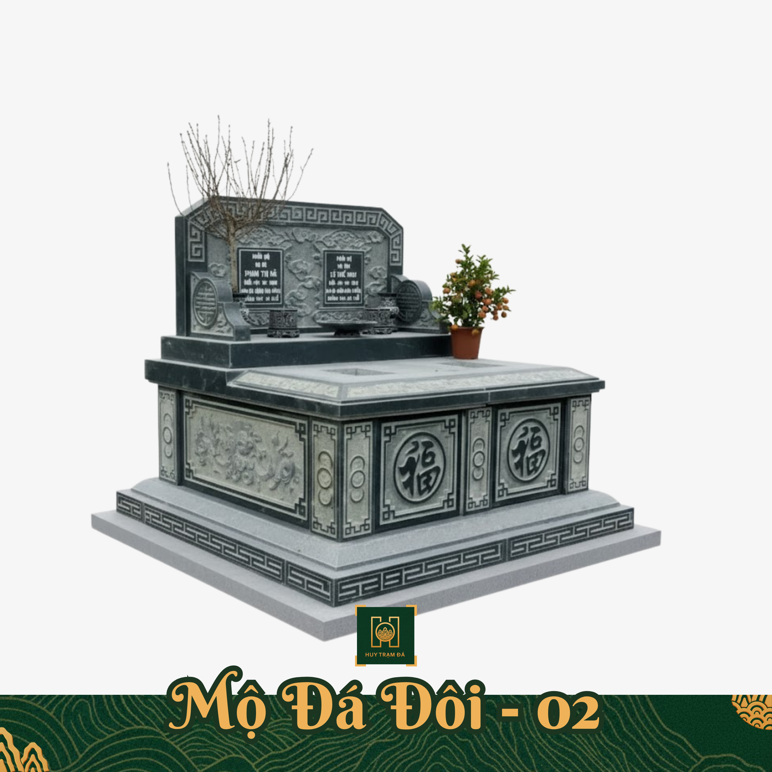 Mộ Đôi Không Mái MD12 Lăng Mộ Đá Thanh Hóa - Huy Trạm Đá