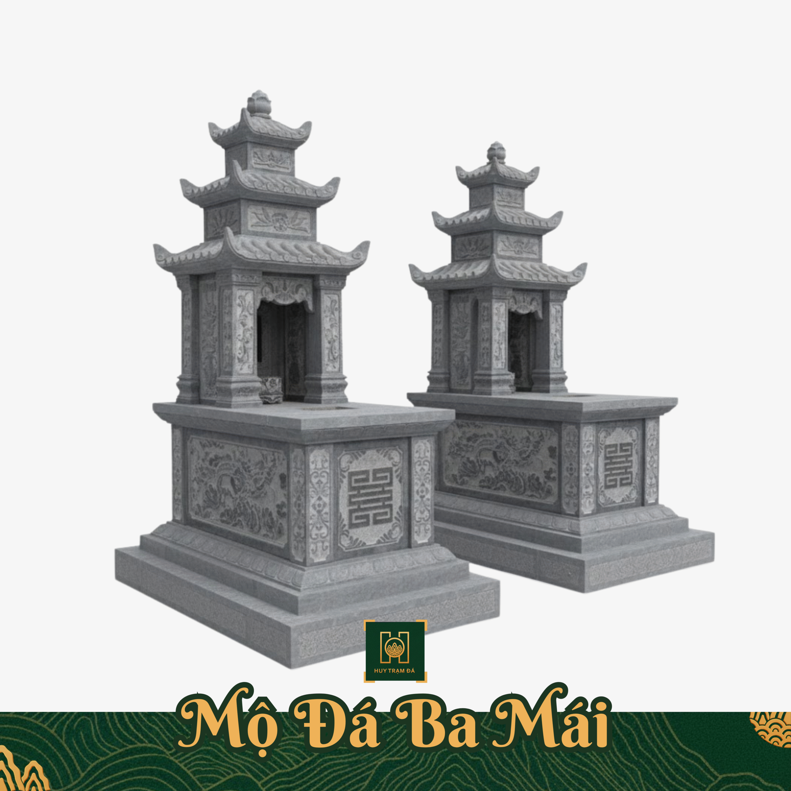 Mộ Đá Ba Mái MD11 Lăng Mộ Đá Xanh Đen Huy Trạm Đá