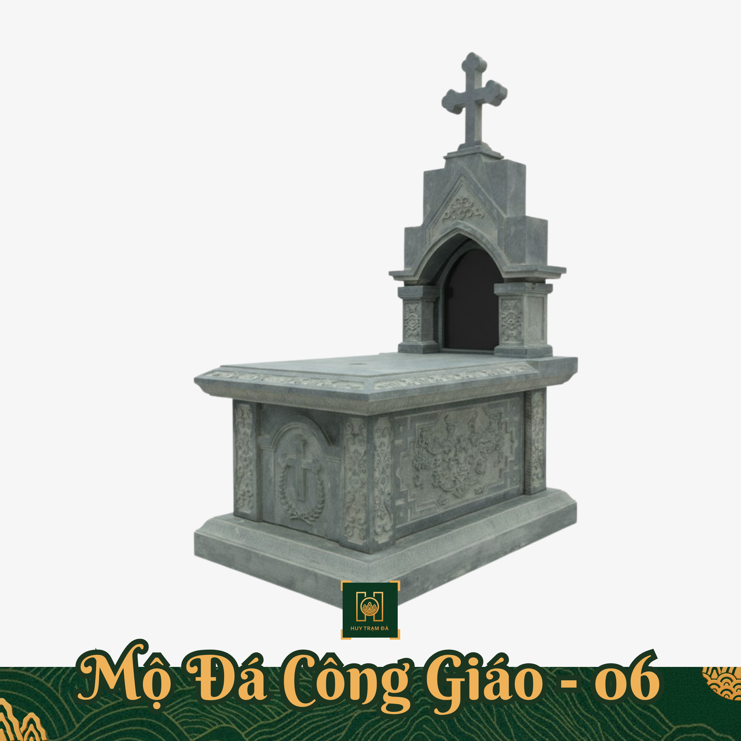 Mộ Đá Công Giáo Có Mái Md19 Lăng Mộ Đá Thanh Hóa