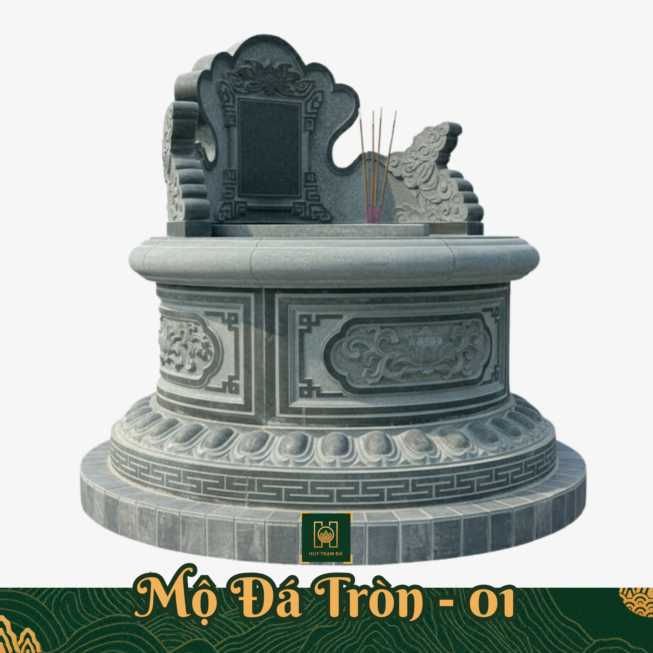 Mộ Đá Tròn Đá Xanh Rêu MD27 – Thiết Kế Thi Công Mộ Đá Mỹ Nghệ Theo Yêu Cầu