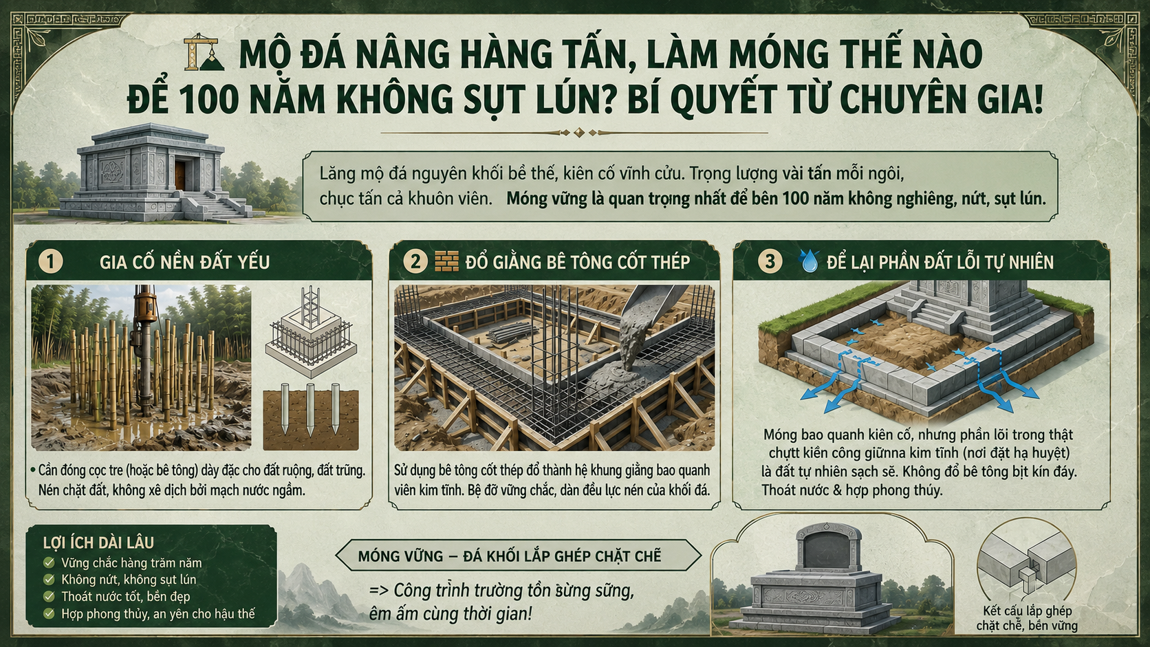 Cách Làm Móng Cho Khu Lăng Mộ Đá Chuẩn Kỹ Thuật - Kinh Nghiệm Xây Khu Lăng Mộ Đá Bền Vững