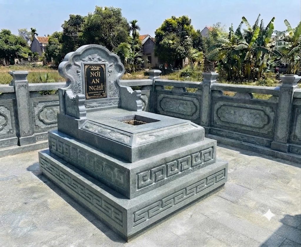 Mẫu Mộ Đá Tam Cấp Nguyên Khối Đá Xanh Rêu - Mộ Đá Ngai Tam Cấp Xanh Rêu Thanh Hóa